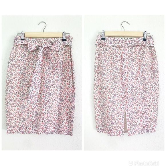 ANTONIO MELANI Floral Print‎ Pencil Skirt Tie Belt Cotton Pink Cream Size 2 NWOT - Picture 3 of 11